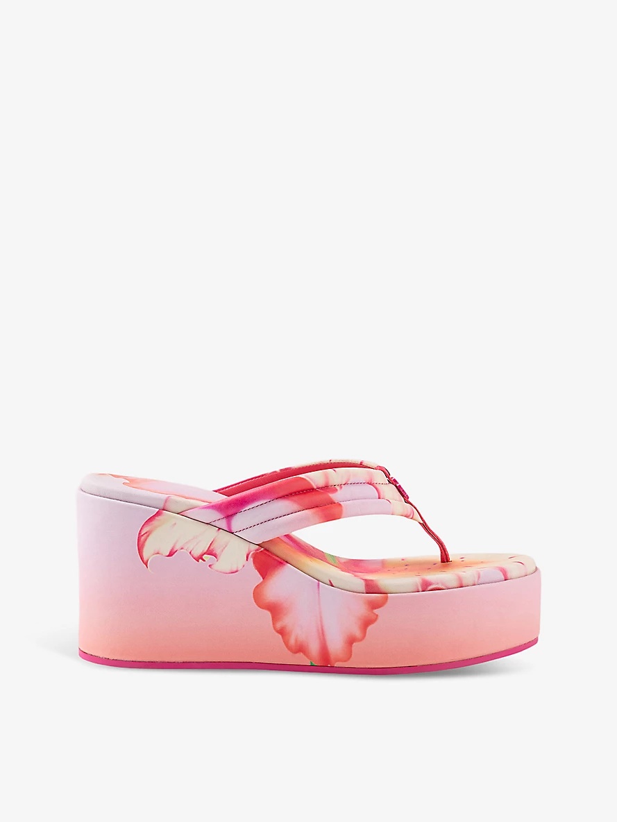 Flower-print woven wedge sandals - 1