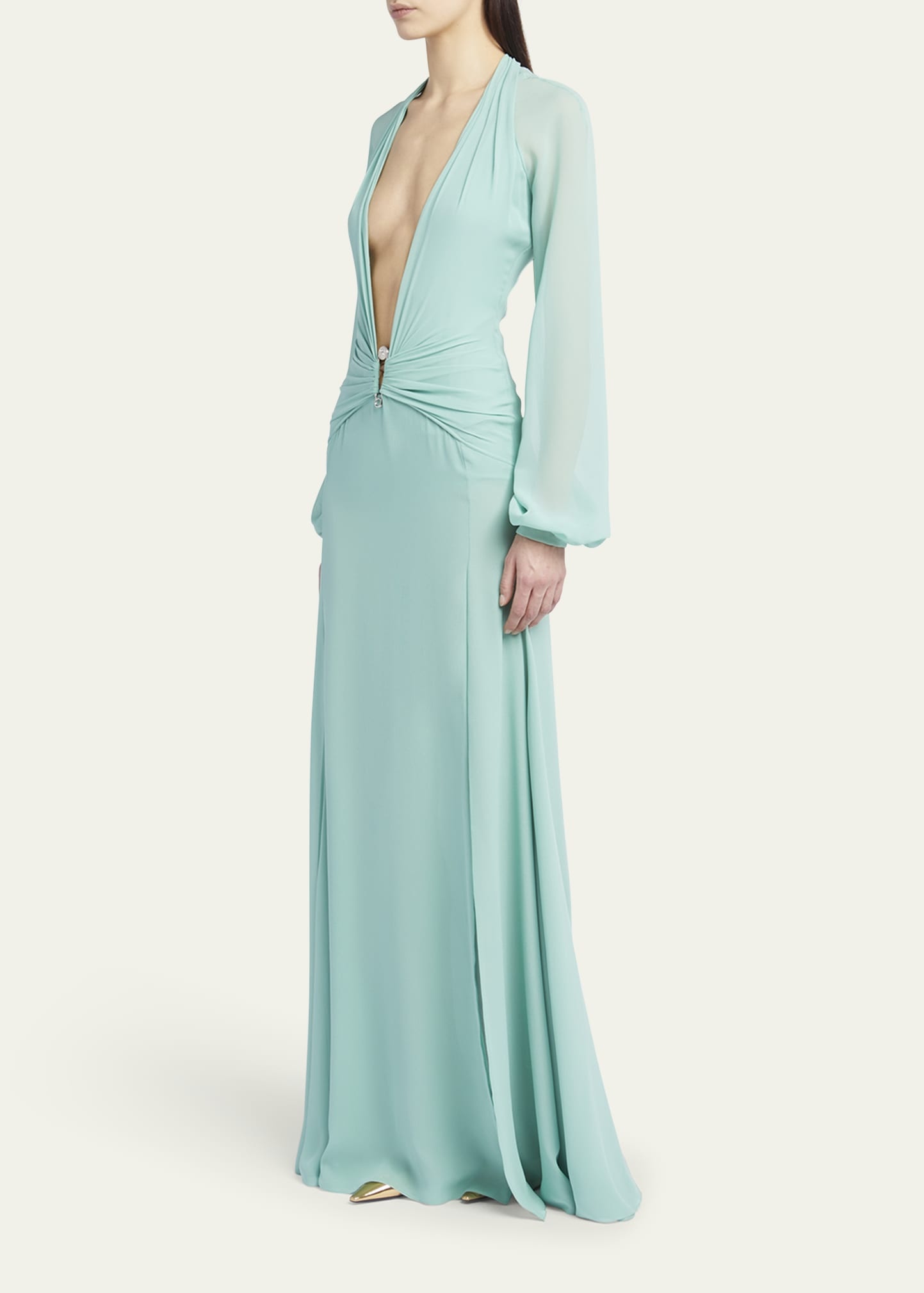 Deep V-Neck Silk Georgette Gown - 4