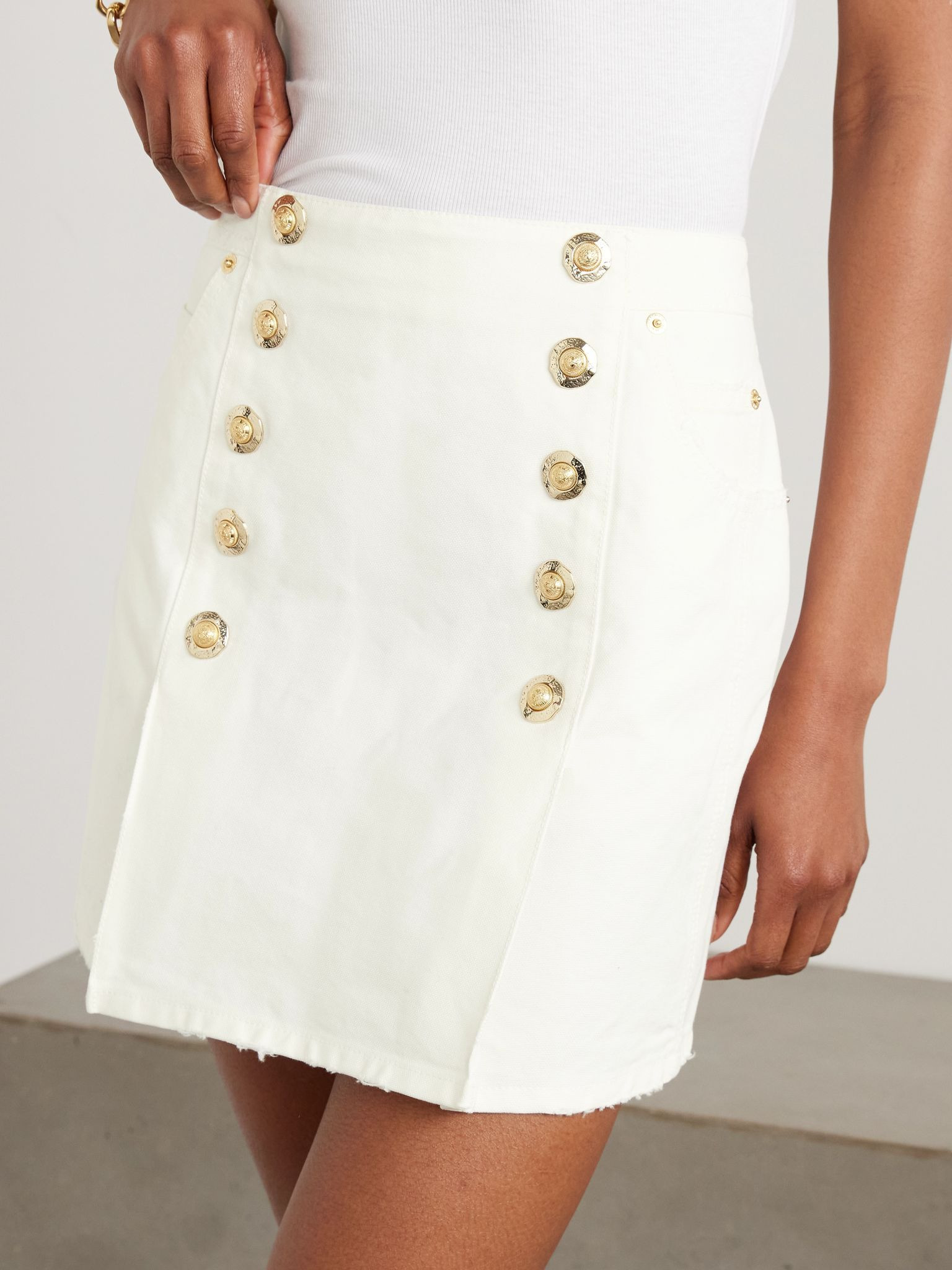 Embellished pleated cotton-canvas mini skirt Cream - 3
