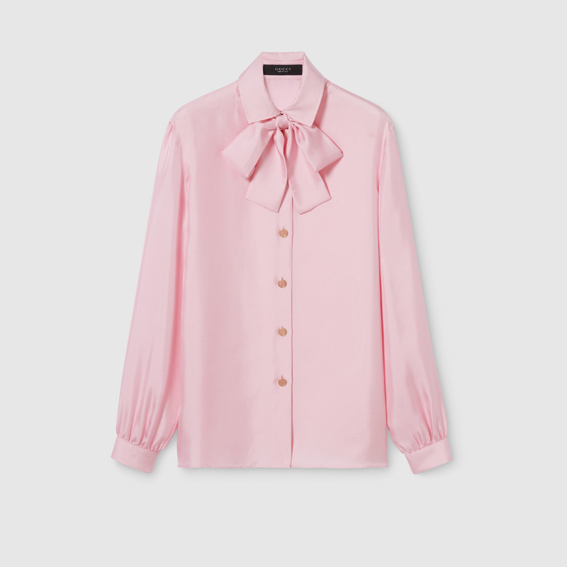 Silk twill shirt with bow 1
