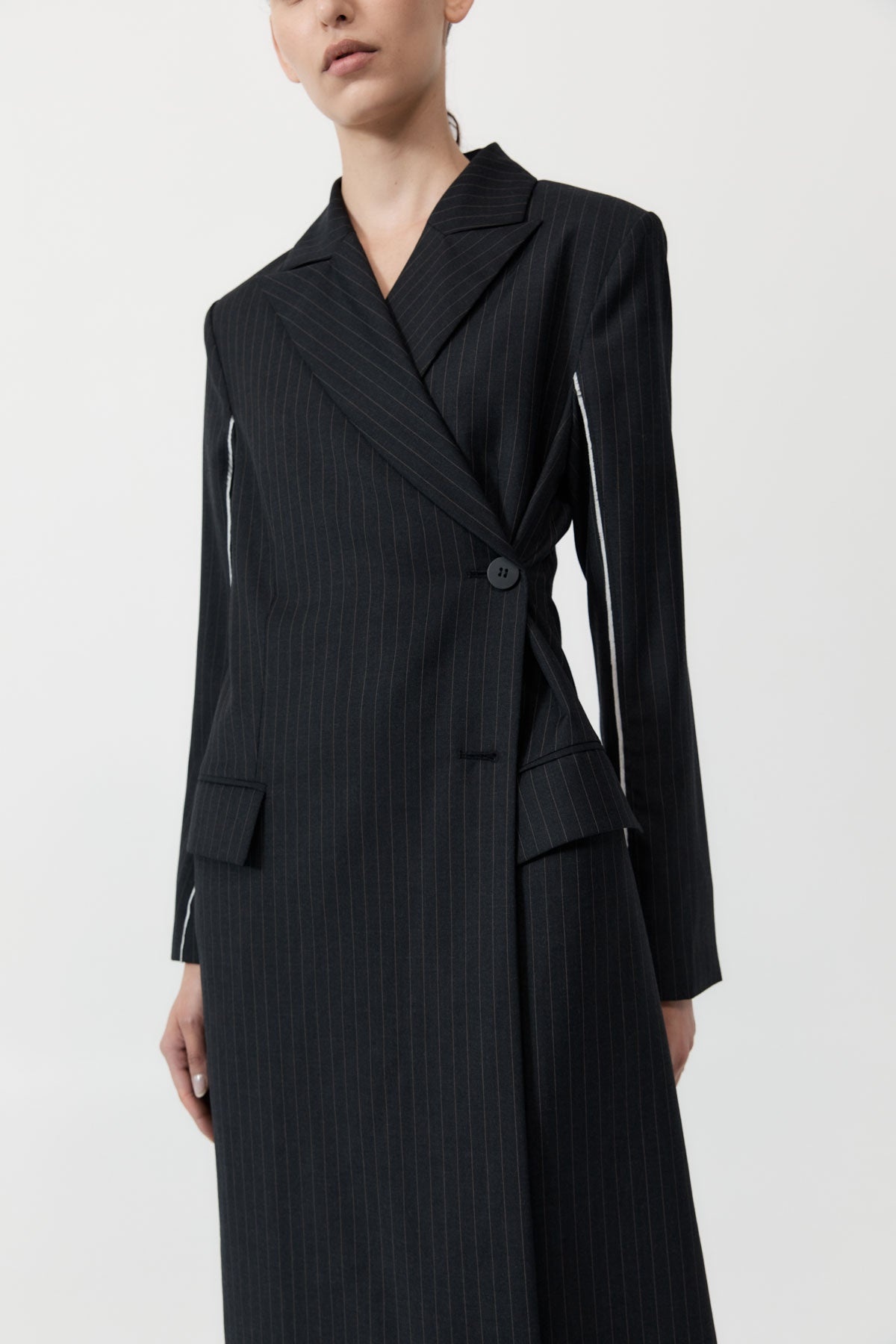 Pinstripe Maxi Coat - Black - 5