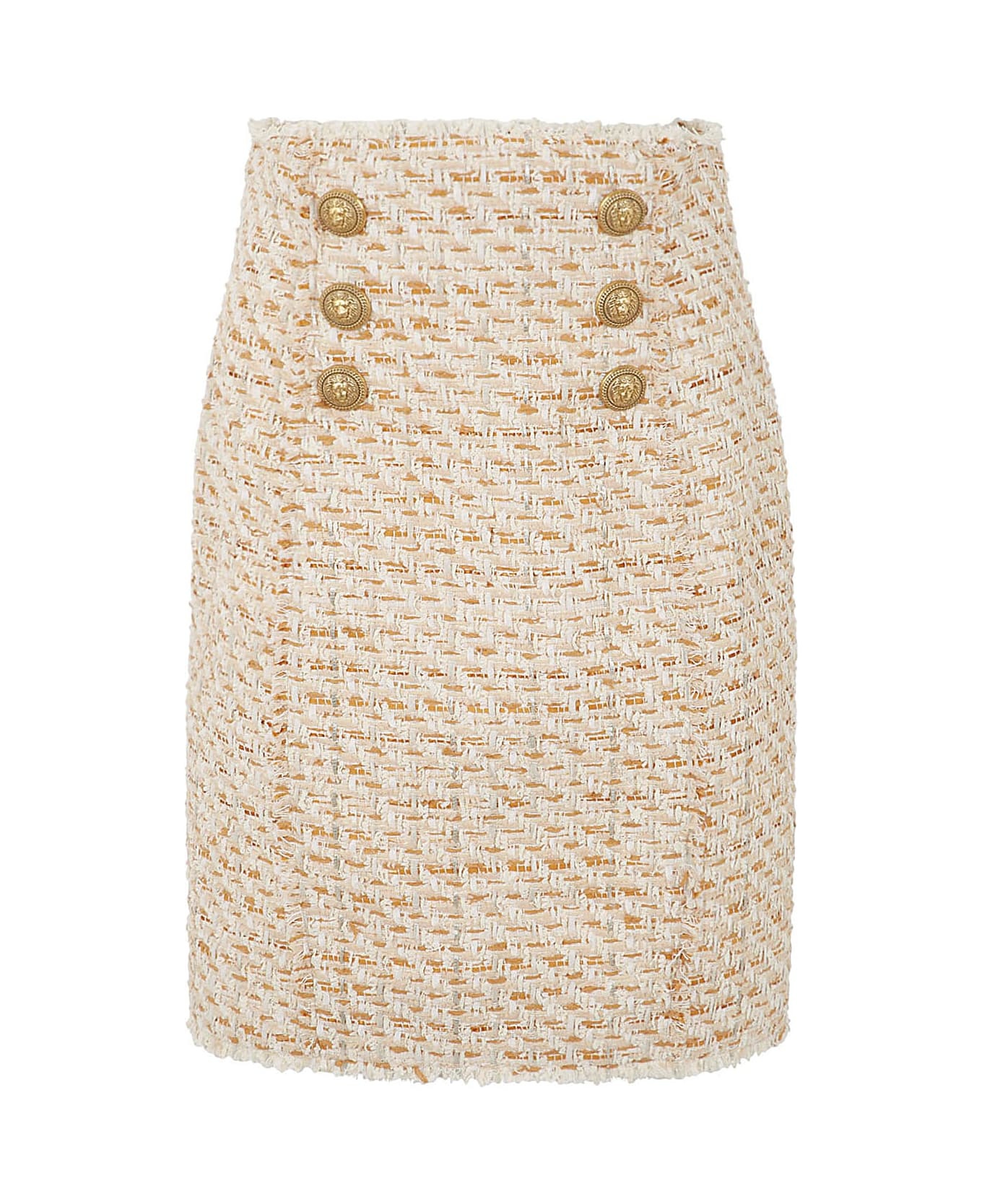 Tweed Skirt With Front Golden Buttons - 1