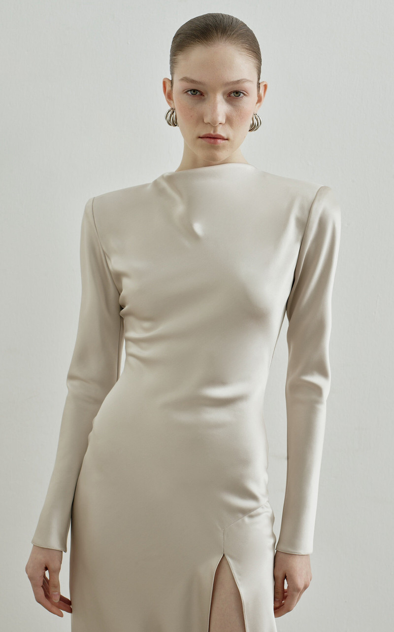 Bianca Asymmetric Satin Maxi Dress ivory 3