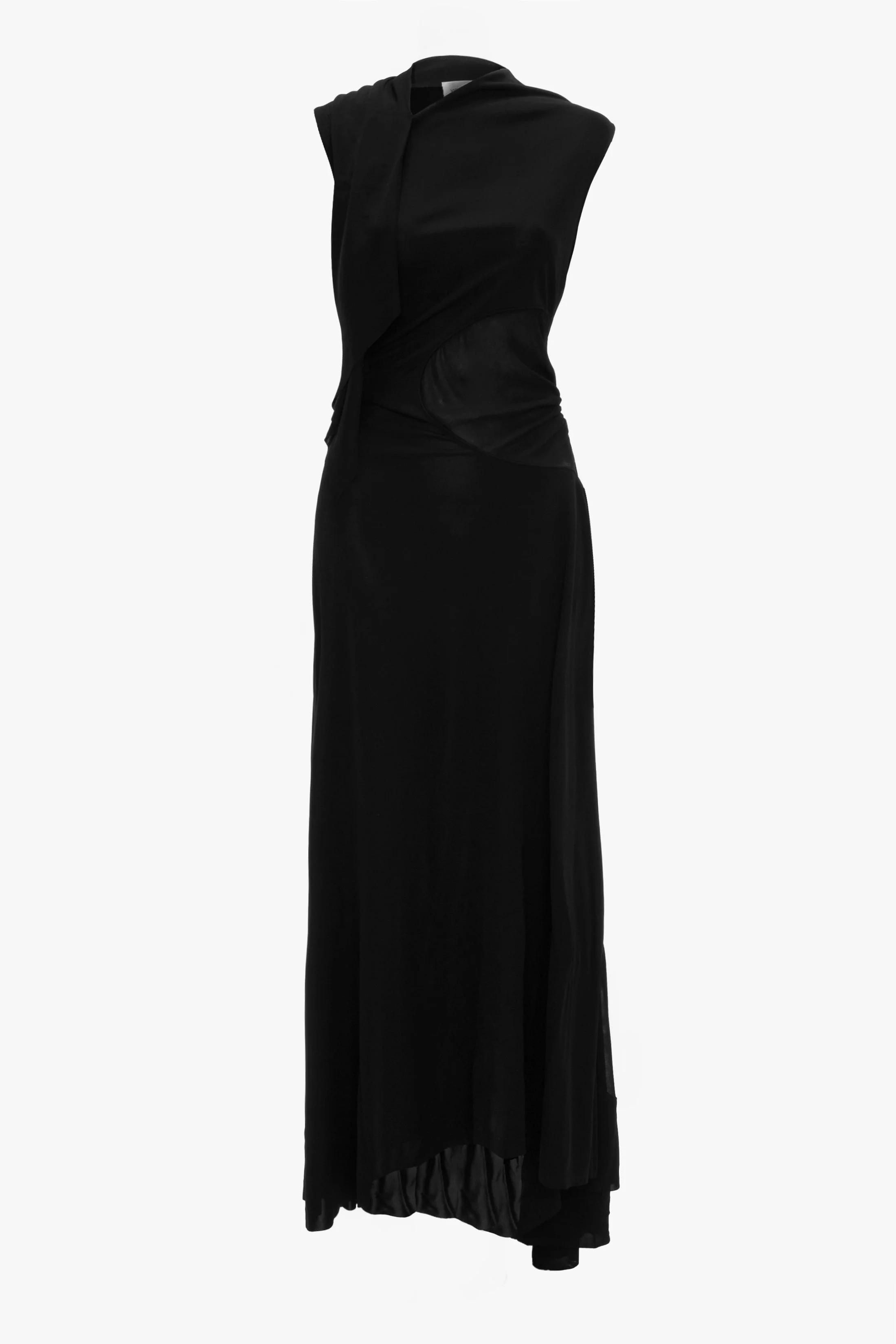 Sleeveless Draped Panel Dress In Black - 1