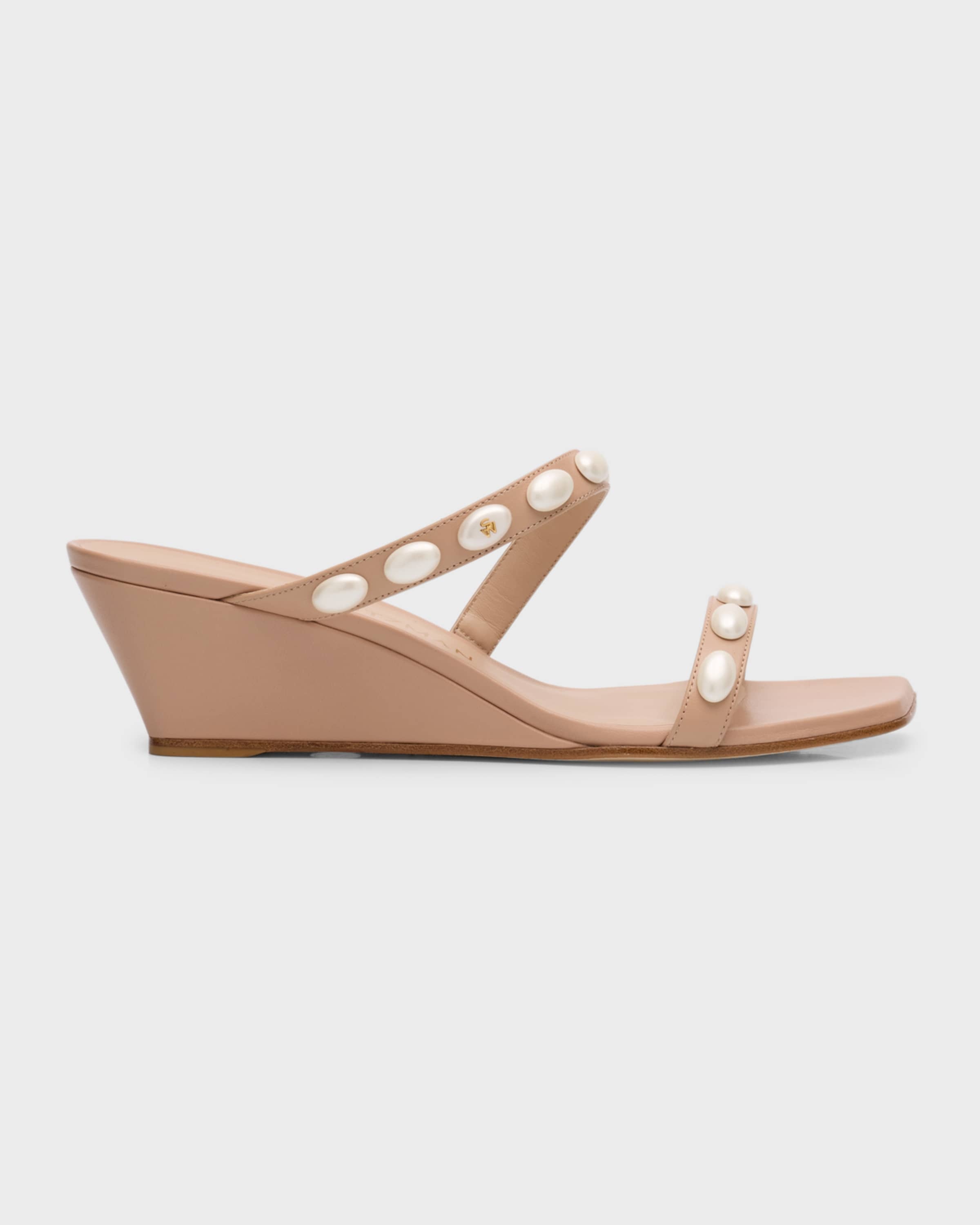 Pearlita Leather Two-Band Wedge Sandals - 1