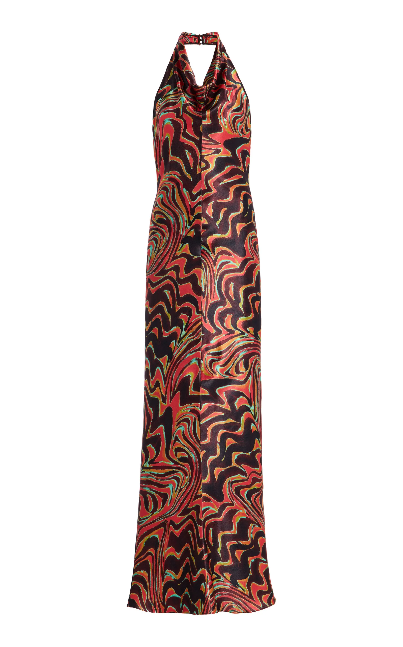Printed Satin Cowl-Neck Halter Gown red - 1