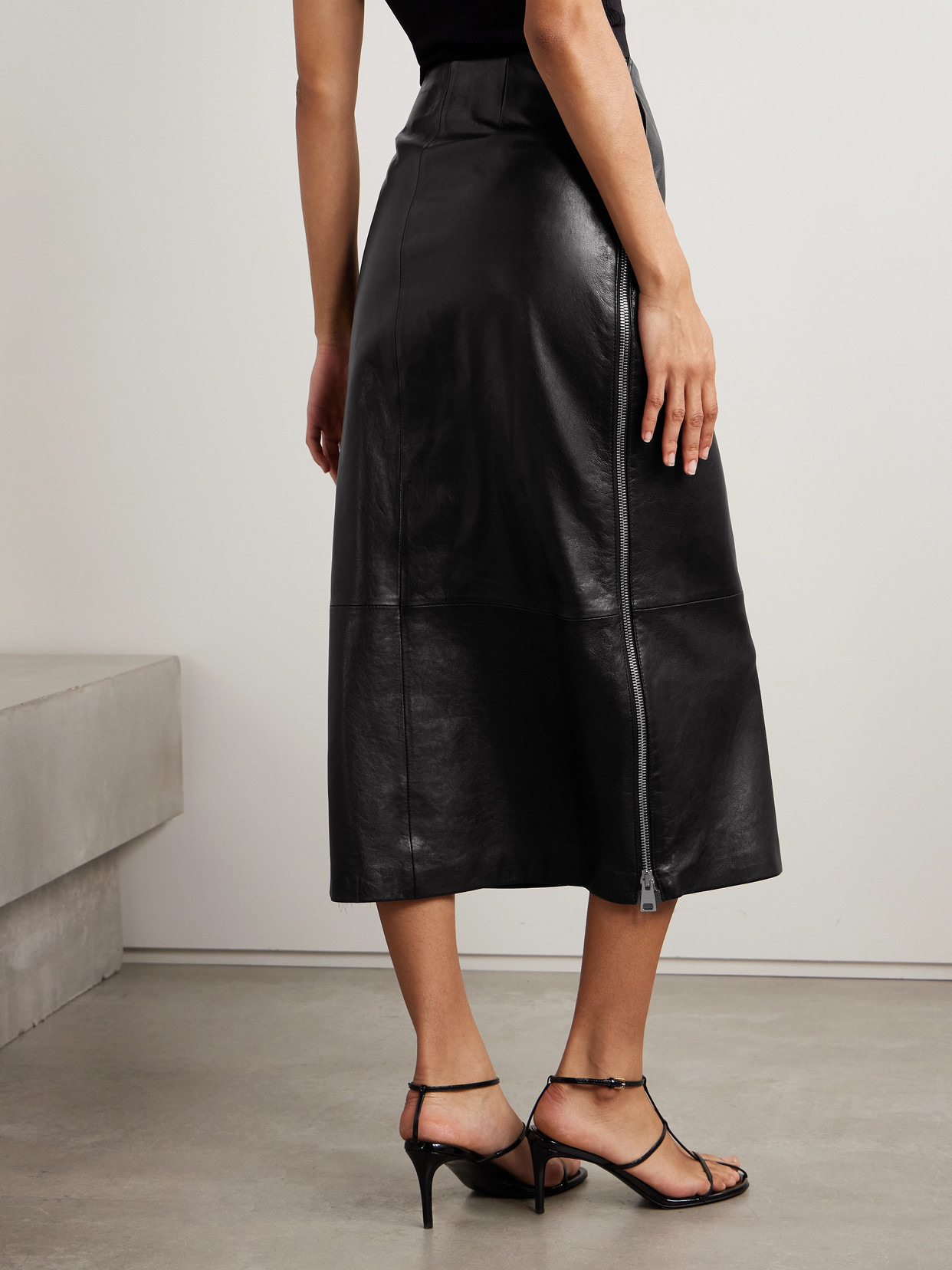 The Avery Paneled Leather Midi Skirt - 3