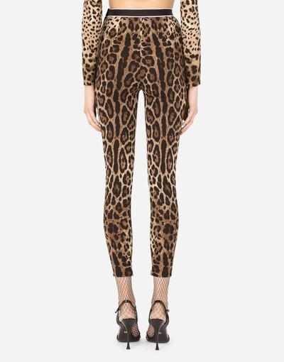 Dolce & Gabbana Leopard-print charmeuse leggings with branded elastic outlook