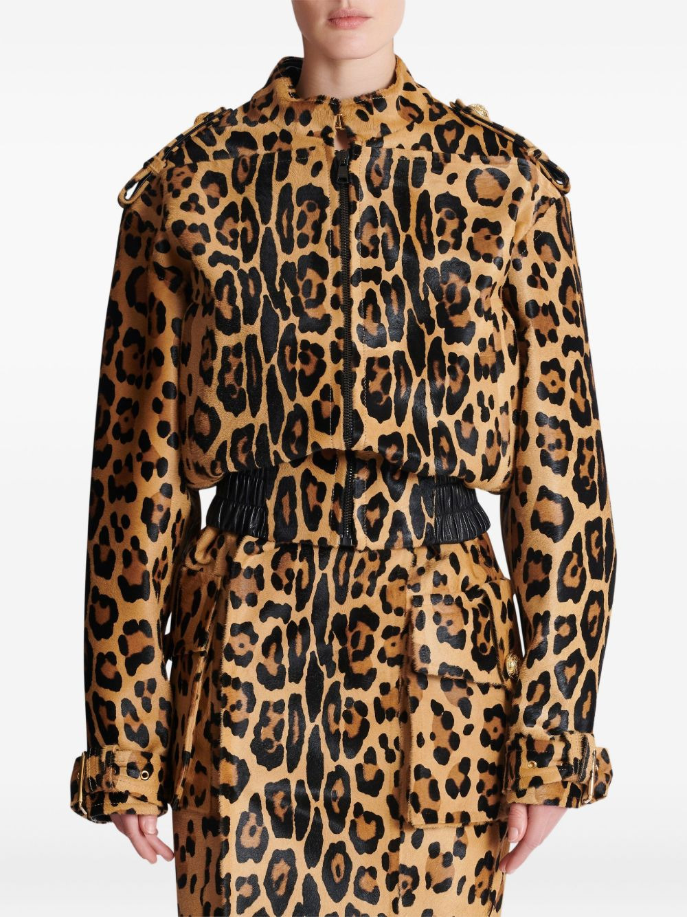 leopard-print leather bomber jacket - 3