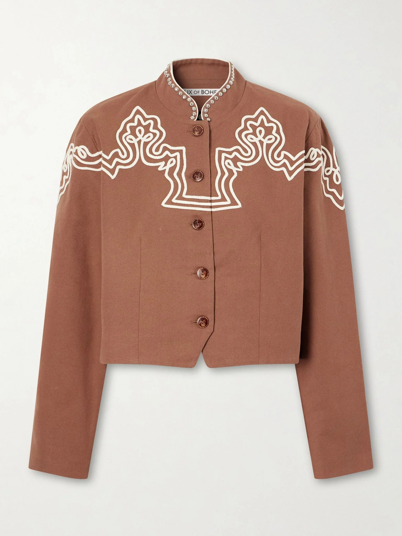 Clarke Clove Spur cropped appliquéd cotton-poplin jacket Brown - 1