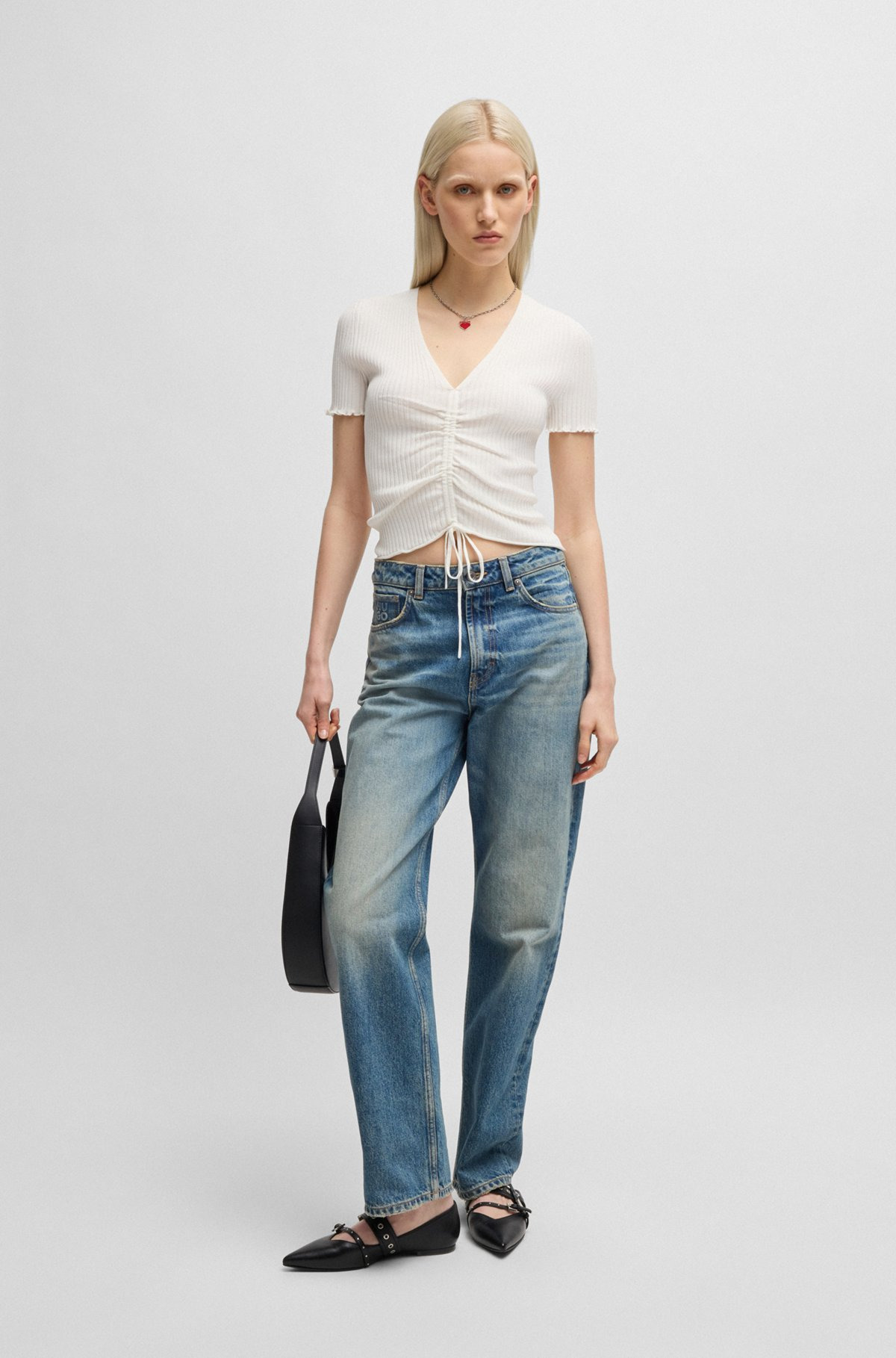 V-NECK TOP WITH GATHERED FRONT - 3