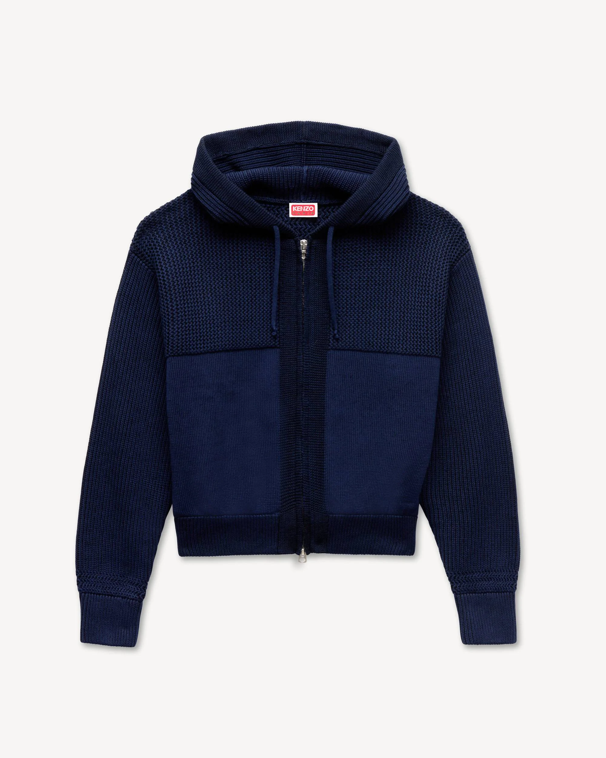 'KENZO Signature' knitted zip-up hoodie in cotton wool - 1