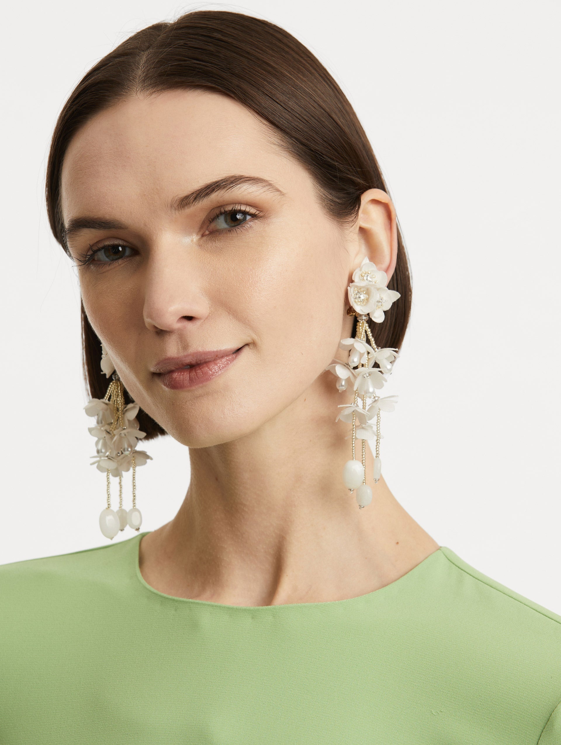 BEADED FLOWER DROP CLIP-ON EARRINGS - 2