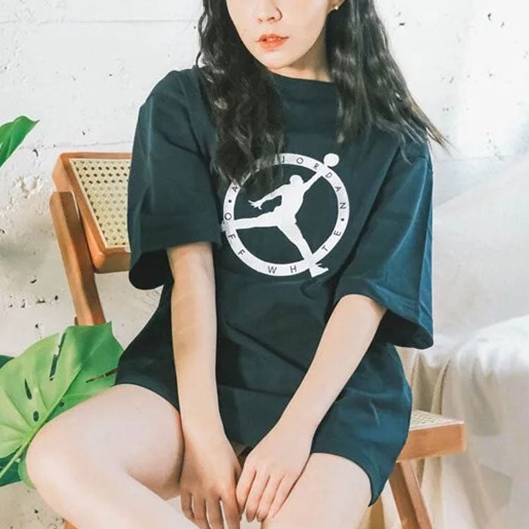 Men's Air Jordan x OFF-WHITE Crossover Logo Embroidered Sports Round Neck Short Sleeve Asia Edition  - 5