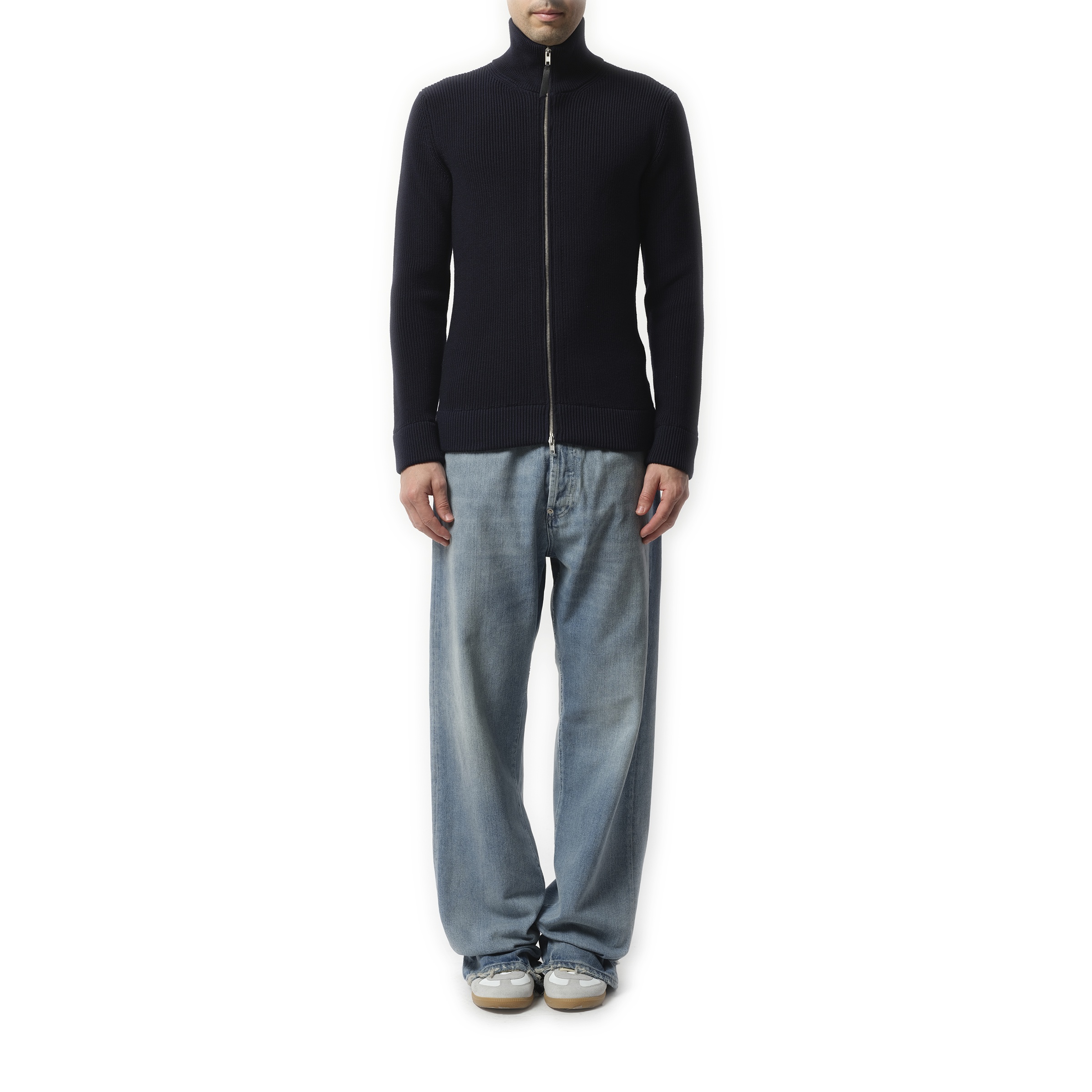 English Rib Zip Cardigan in Navy - 4