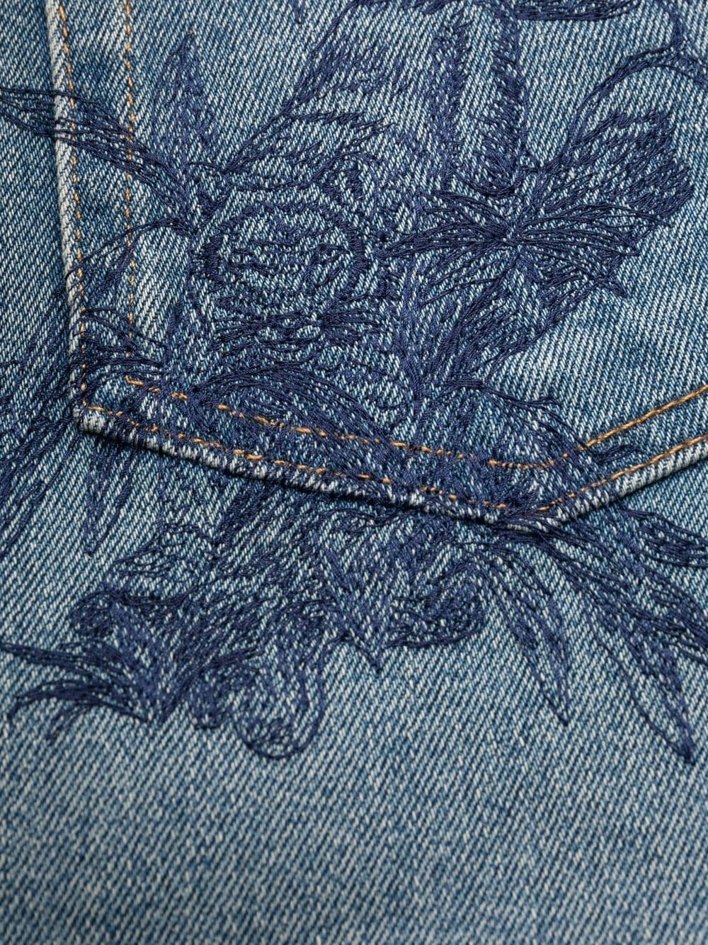 embroidered faded-wash detail jeans - 6