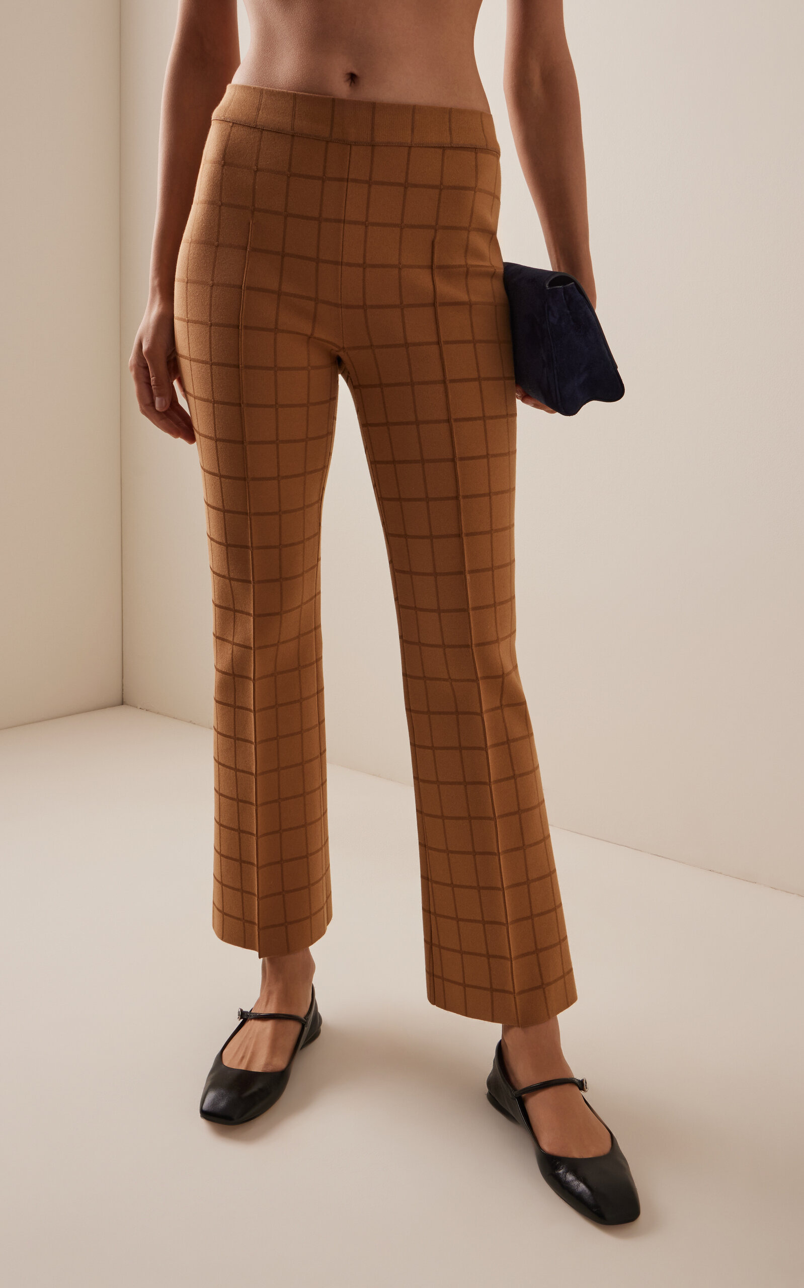 Windowpane Knit Kick Pants tan - 3
