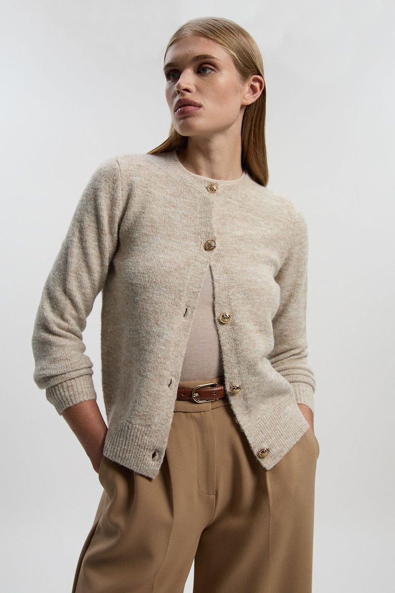 KAREN MILLEN Wool Blend Cosy Crew Neck Knit Cardi outlook