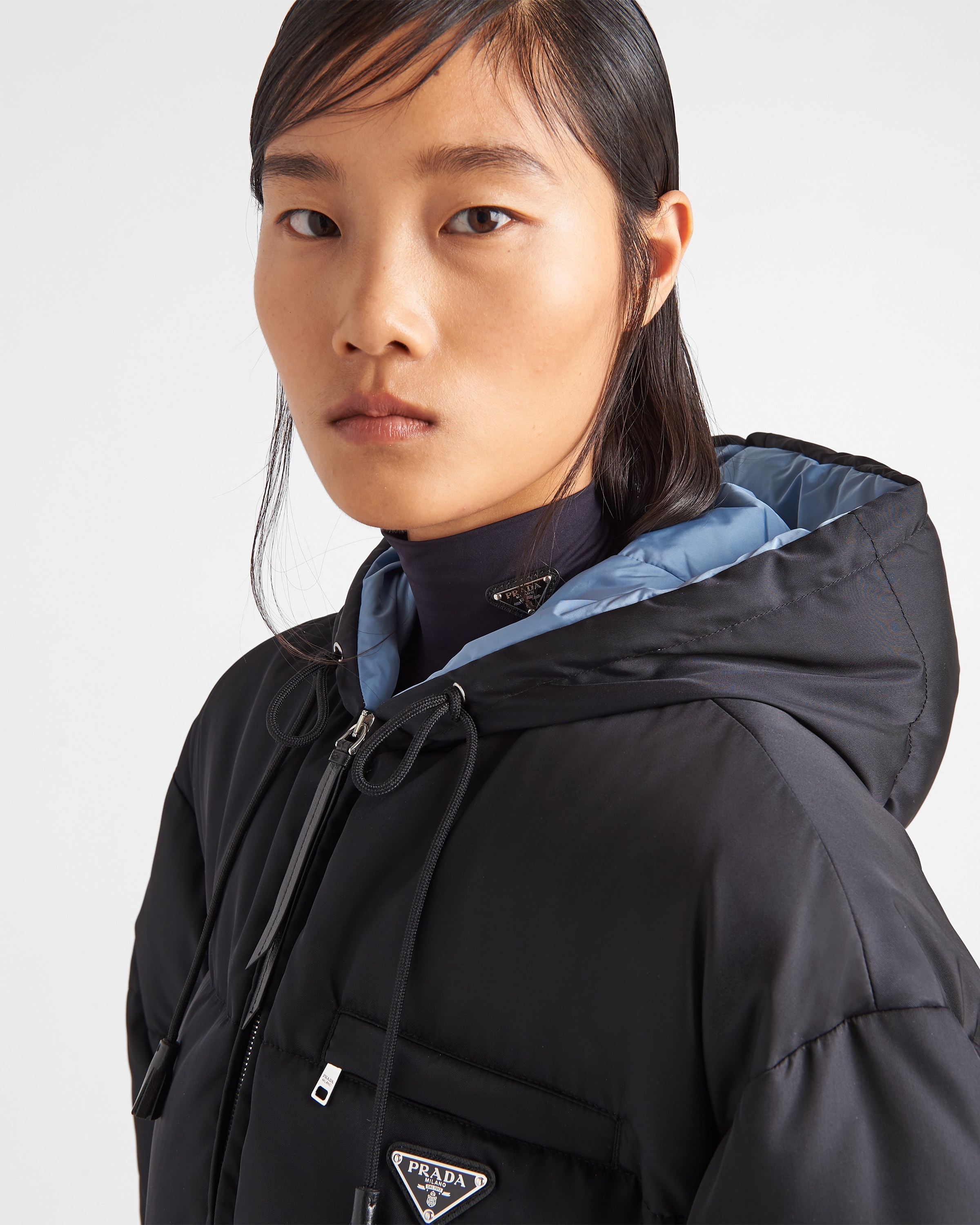 Prada Re-Nylon Gabardine hooded down jacket | REVERSIBLE