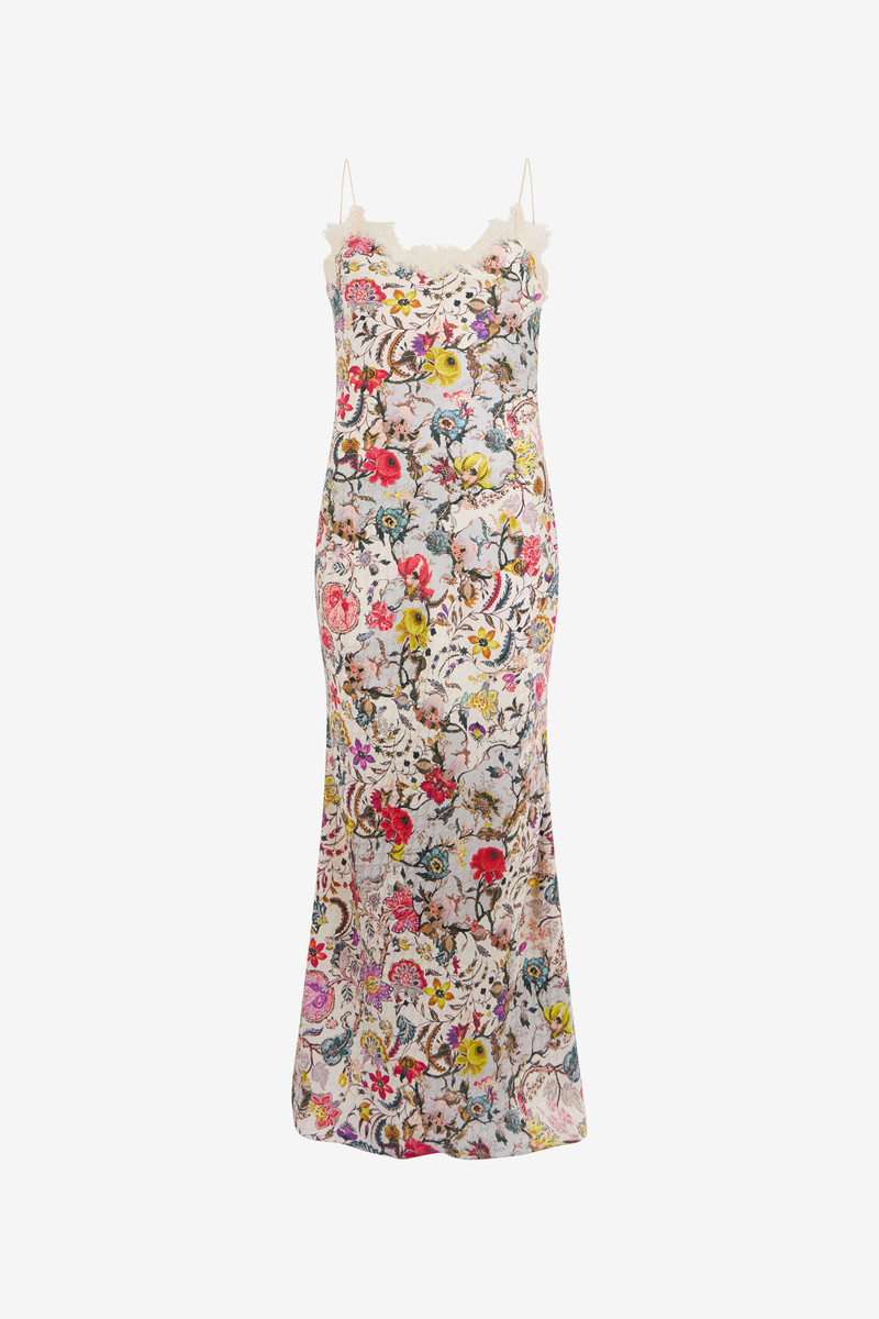 Long Silk Dress with Florentine Flowers Print 1