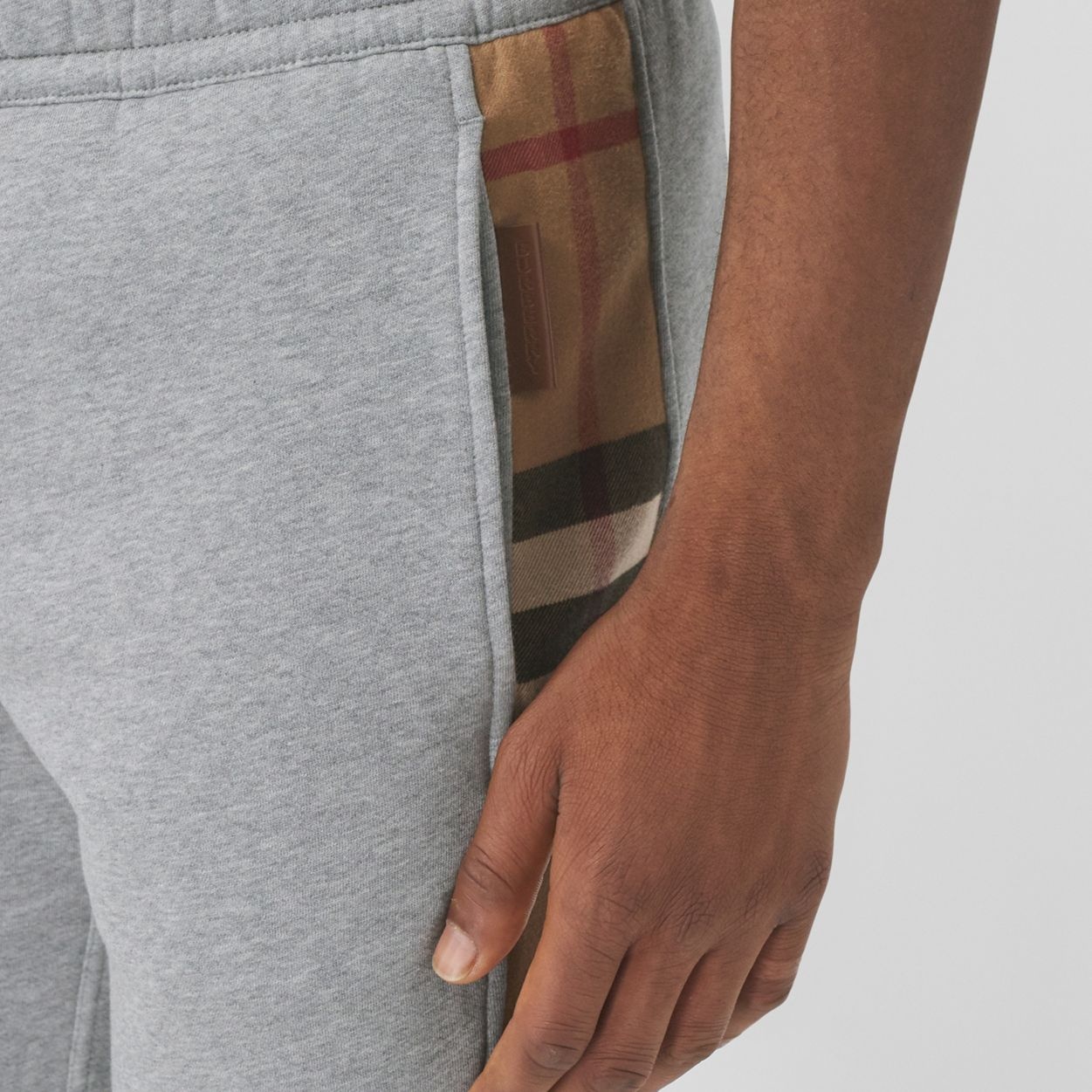 Check Panel Cotton Blend Jogging Pants - 3