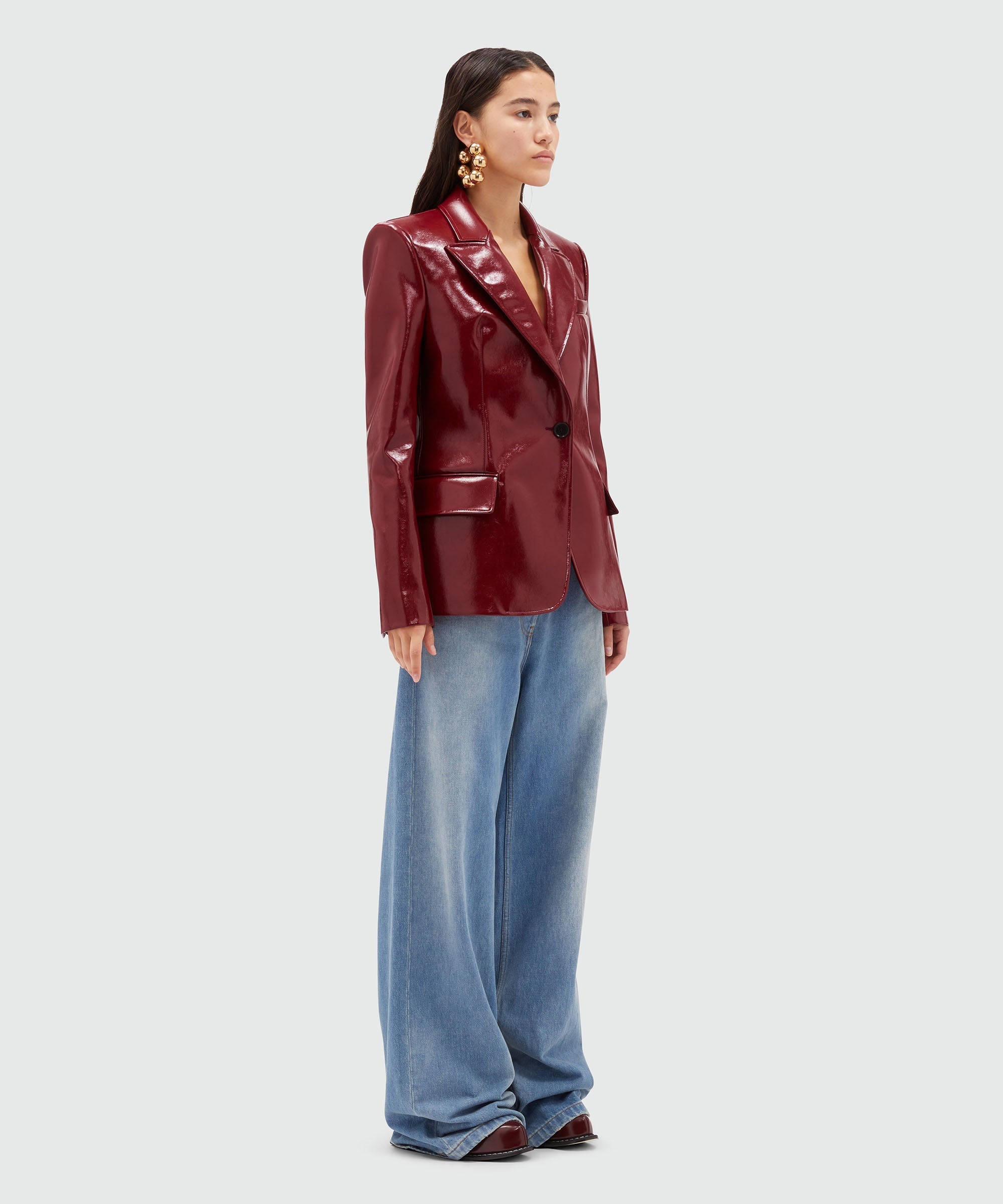 Red patent leather single-breasted jacket - 4