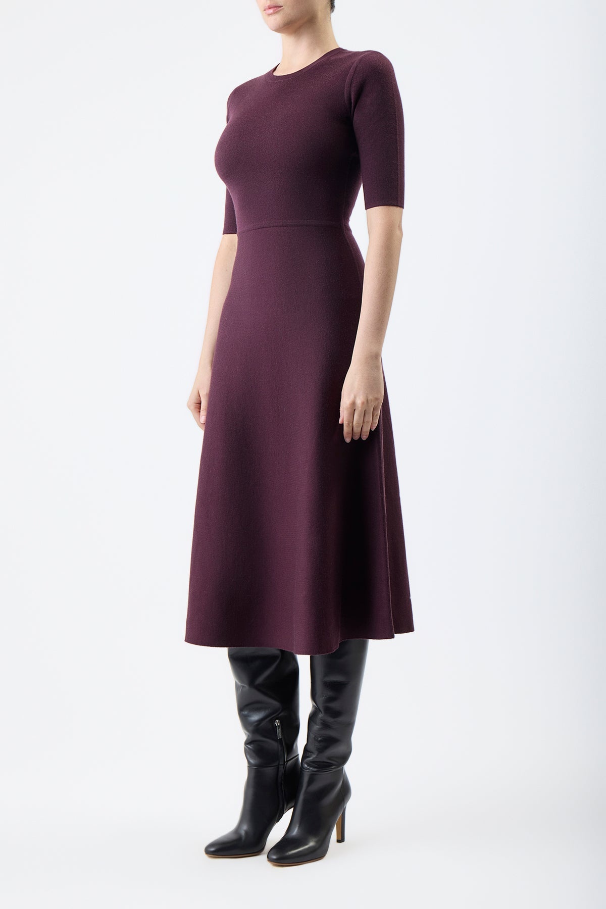 Seymore Knit Dress in Deep Bordeaux Cashmere Wool with Silk - 3