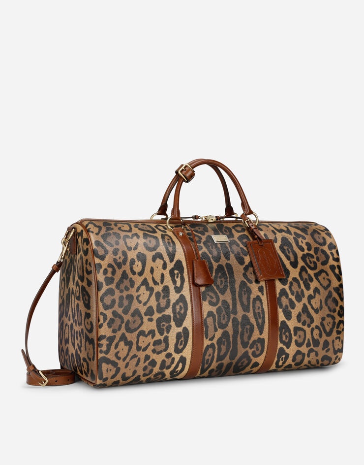 Medium travel bag in leopard-print Crespo with branded plate - 2