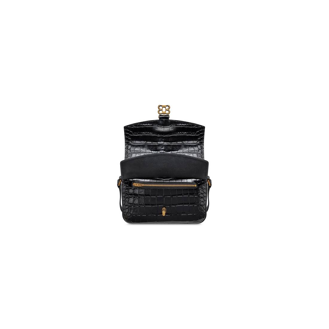 Women's Lady Small Flap Bag Crocodile Embossed  in Black - 7