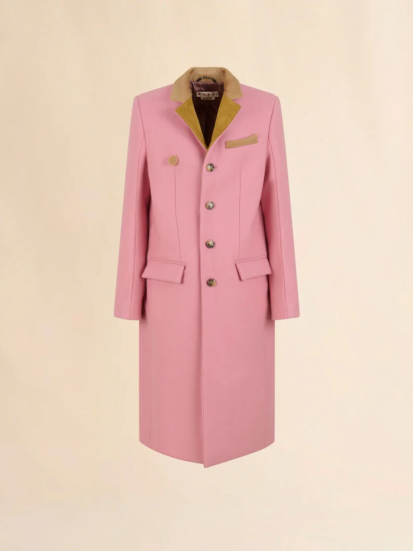 PINK WOOL FELT COAT WITH SUEDE DETAILS - 1