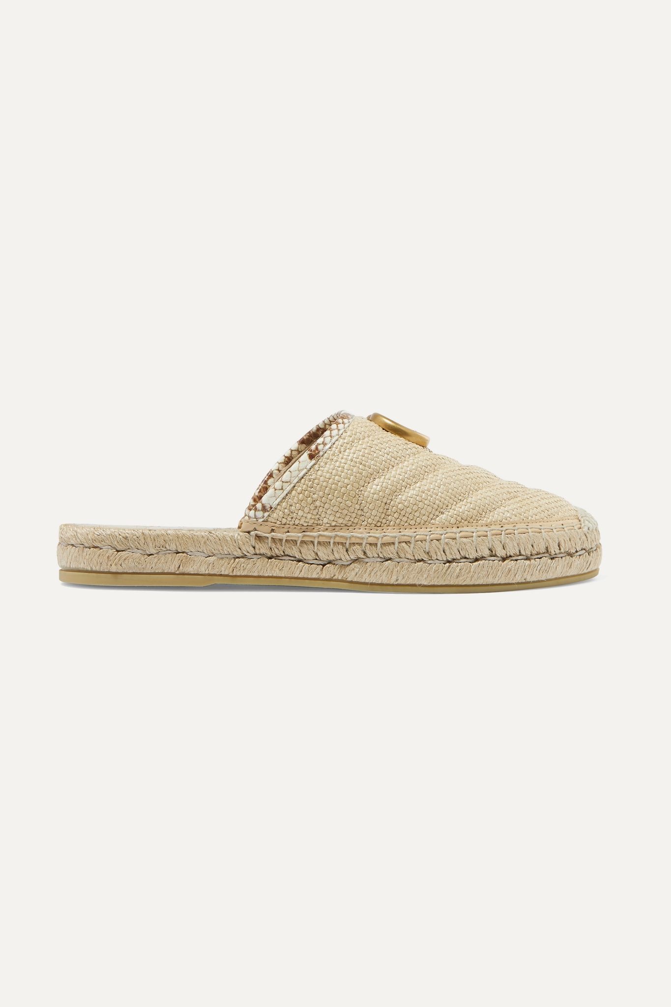 Pilar elaphe-trimmed raffia espadrille slippers - 1