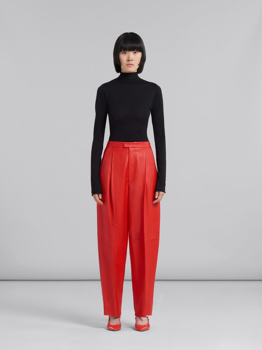 RED NAPPA LEATHER TAILORED TROUSERS - 2