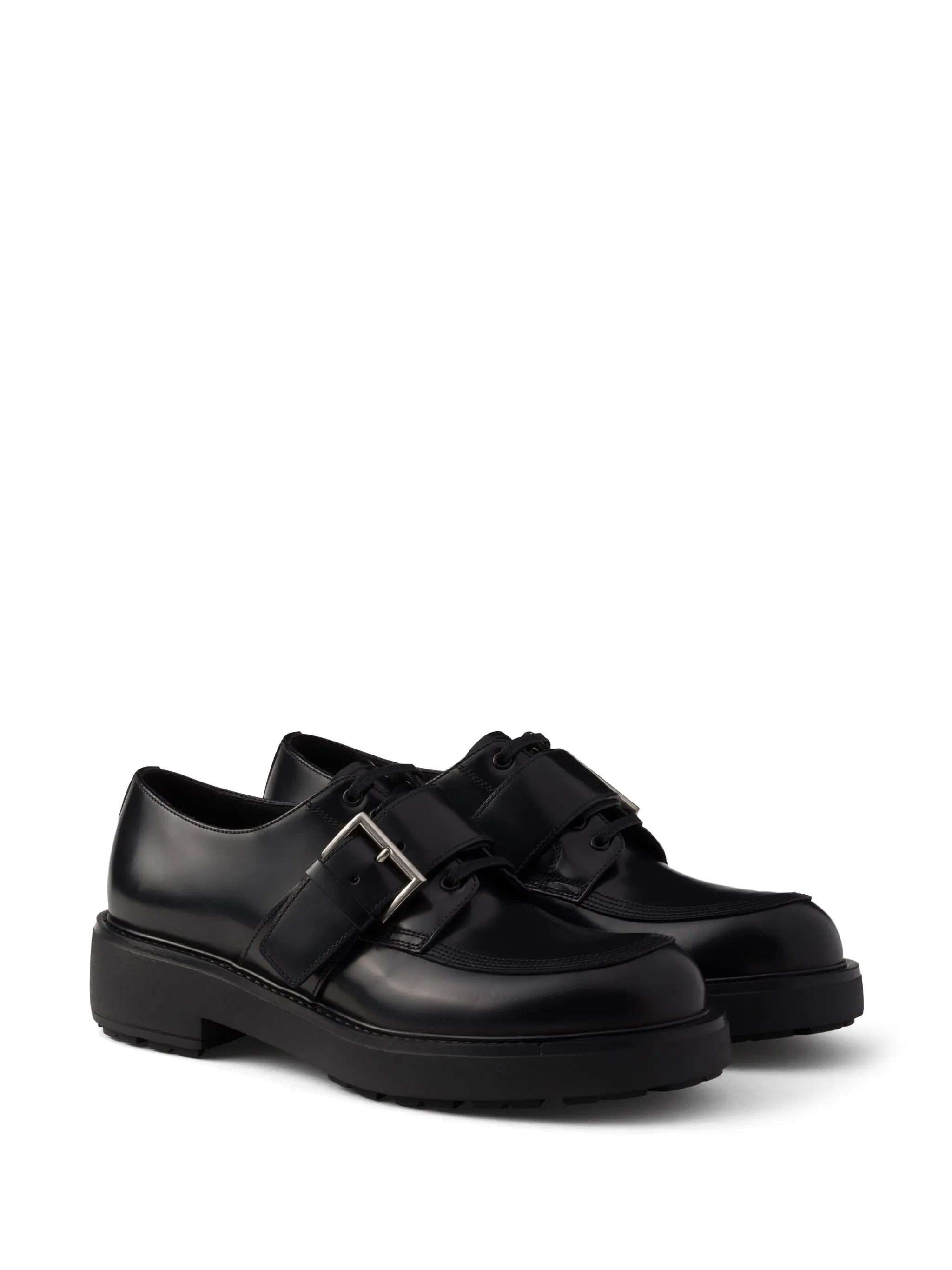 brushed leather buckled derby shoes - 2