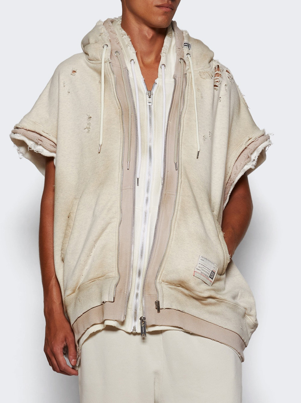 Triple Layered No Sleeve Parka White - 2