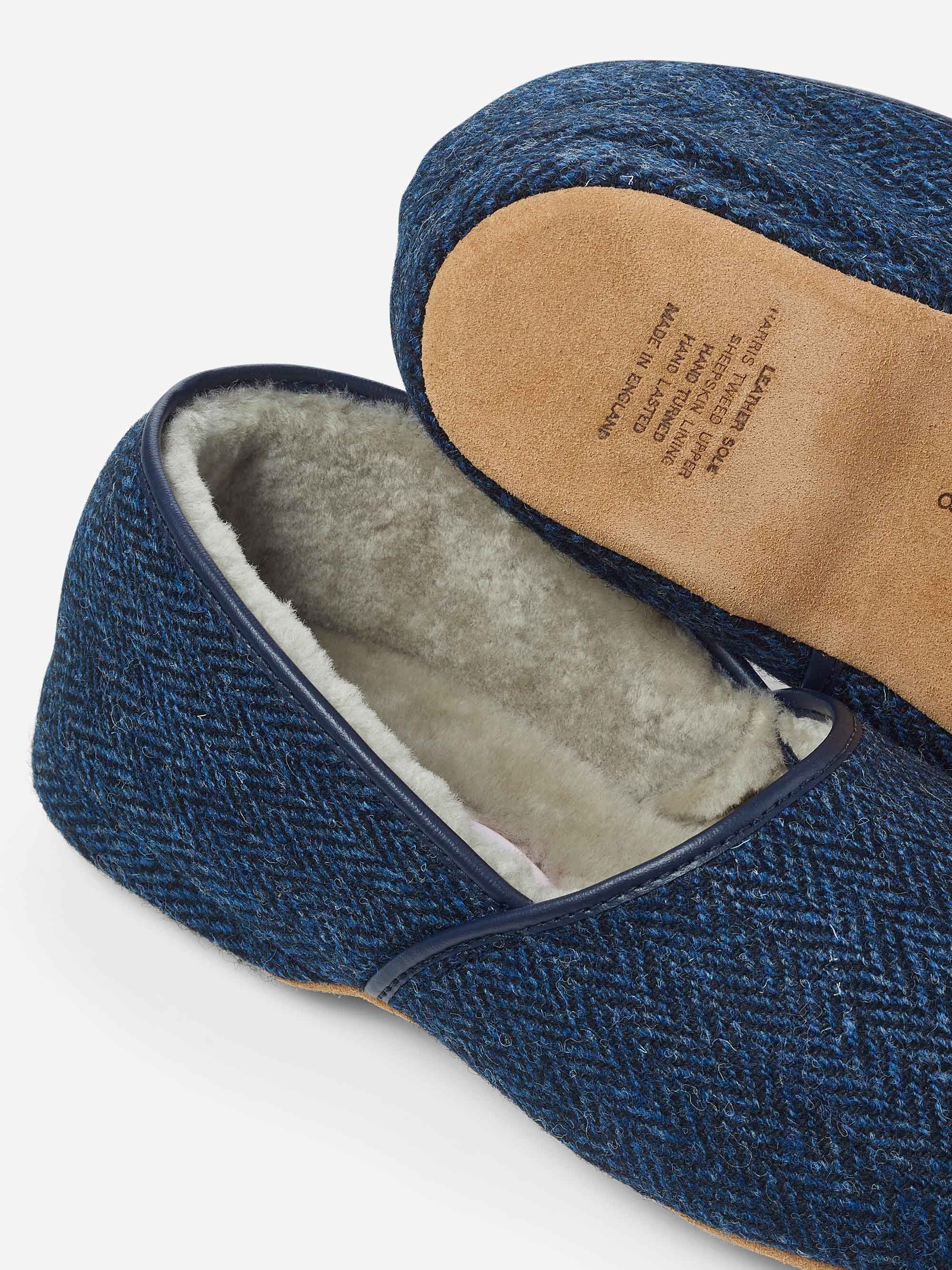 Men's Slippers Crawford 2 Harris Tweed Sheepskin Navy - 4