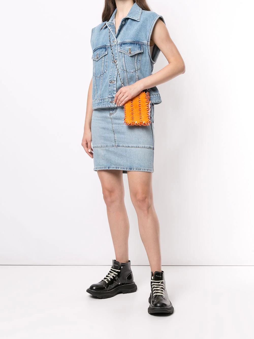 panelled high-waisted denim skirt - 2