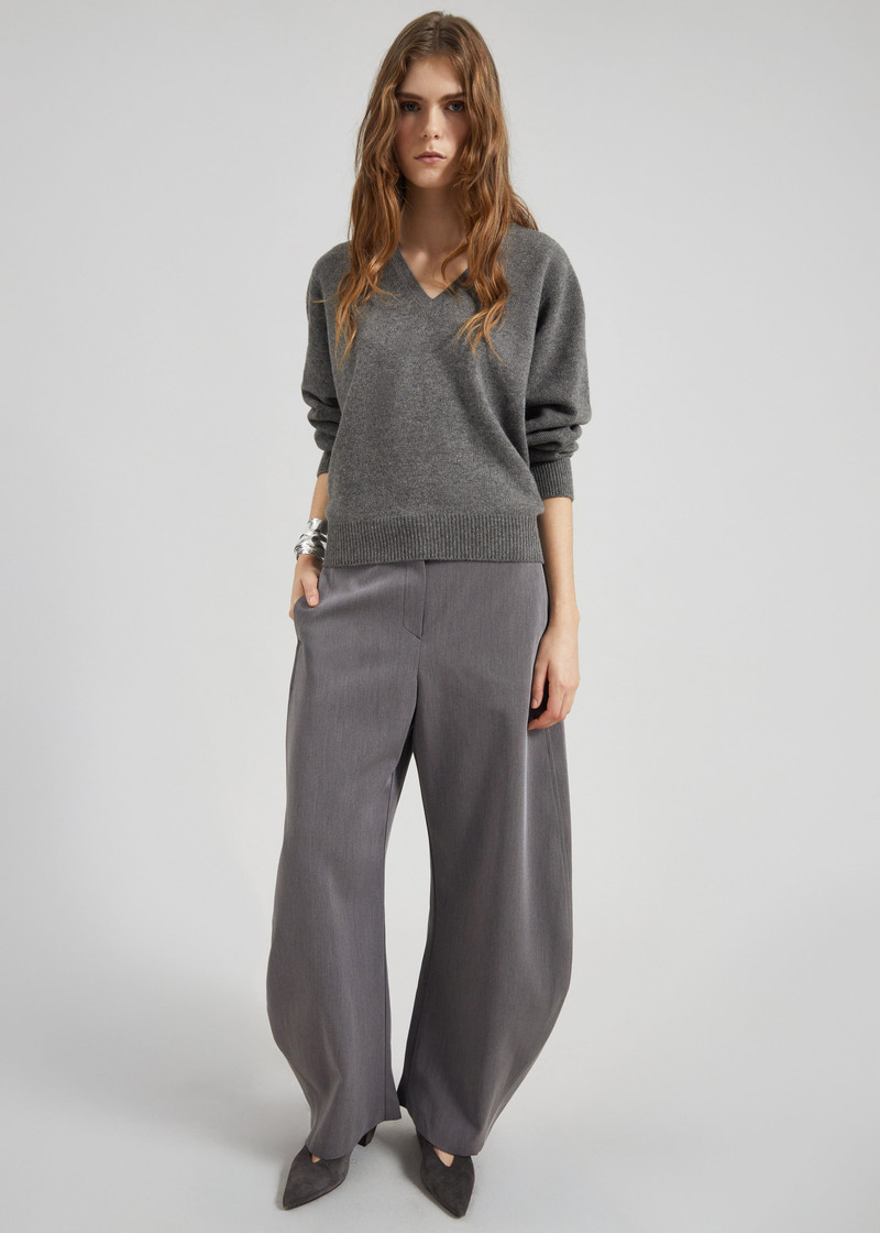 Ronse V-Neck Superfine Lambswool Sweater - Grey 7
