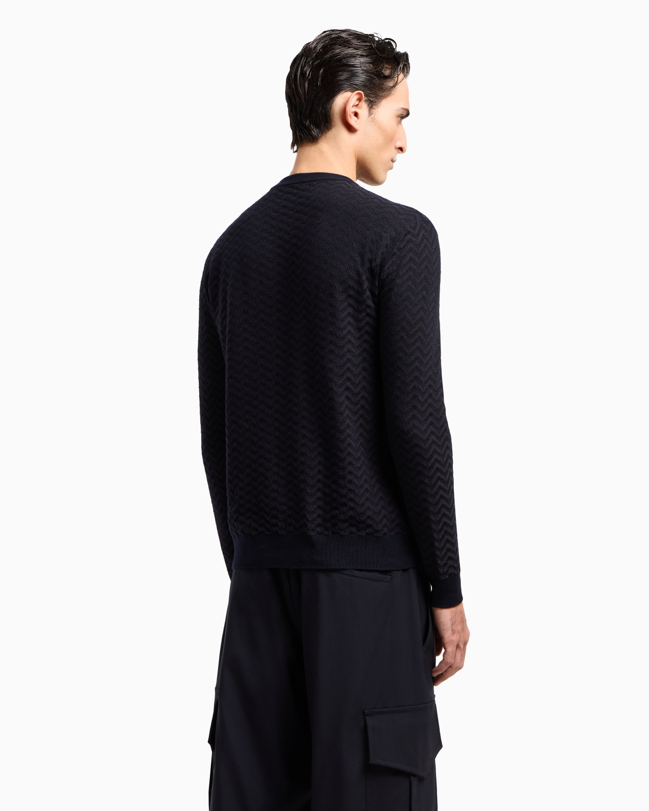 PLATED CHEVRON VIRGIN WOOL, CREW-NECK JUMPER - 3