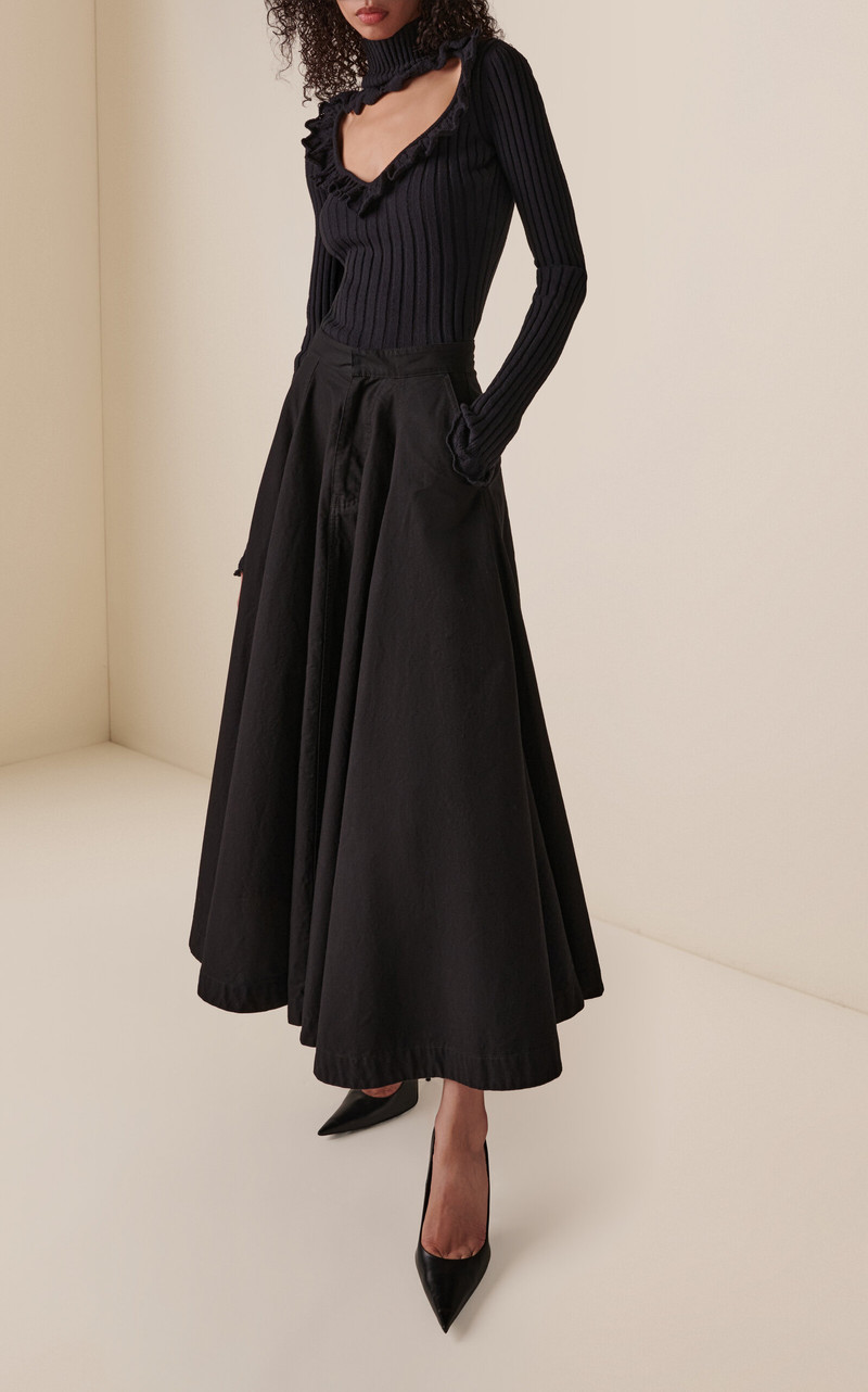 BALENCIAGA Godet Cotton Maxi Skirt black outlook