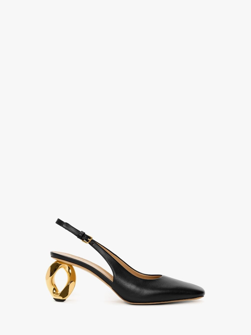 SQUARE TOE CHAIN HEEL SLINGBACK PUMPS - 1