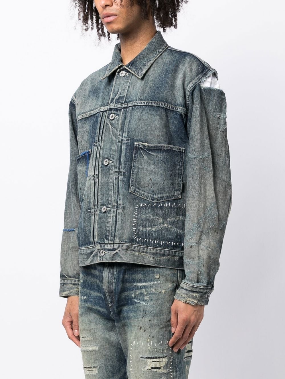 distressed-effect denim jacket - 3