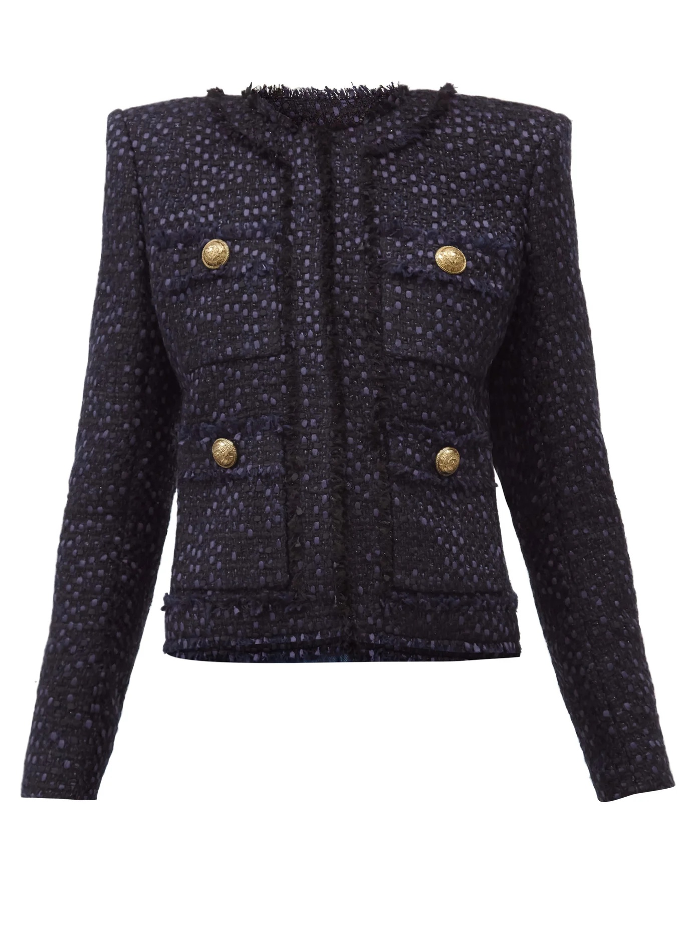 Collarless tweed jacket - 1