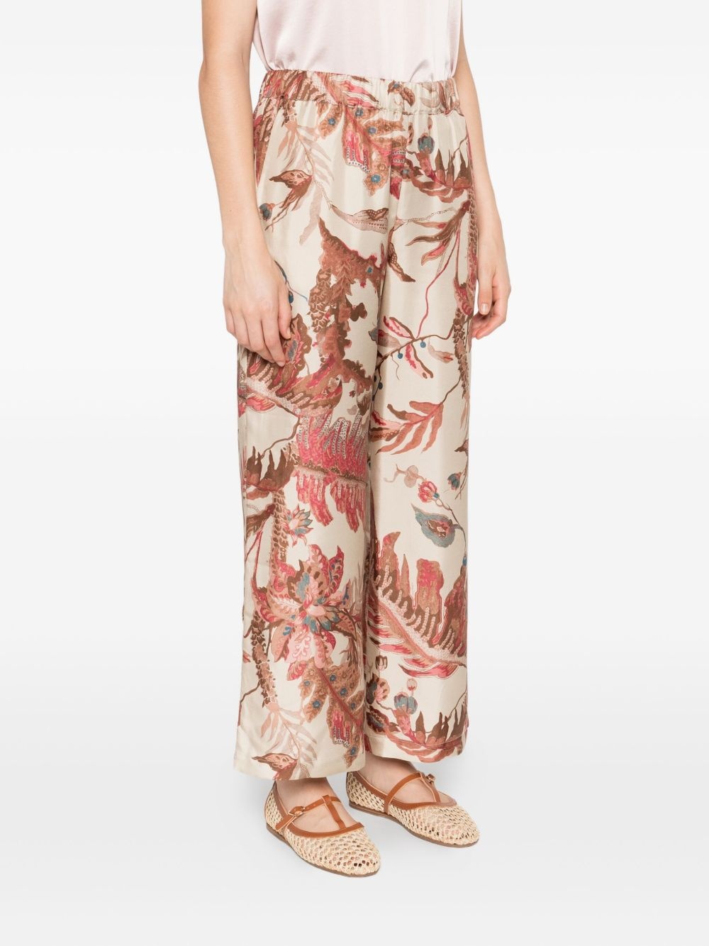 floral-print silk trousers - 3