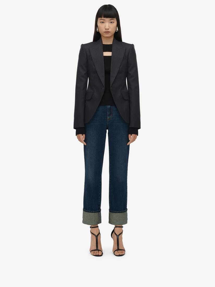 【送料&関税込】Alexander McQueen Pinstriped Single-breasted Alexander McQueen single-breasted Pinstriped Blazer | Grey