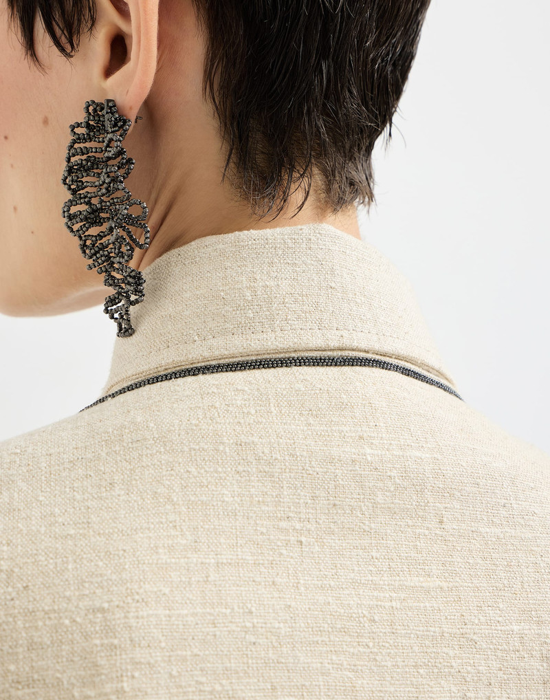 Slubbed linen, silk and hemp cropped pea coat with monili 4