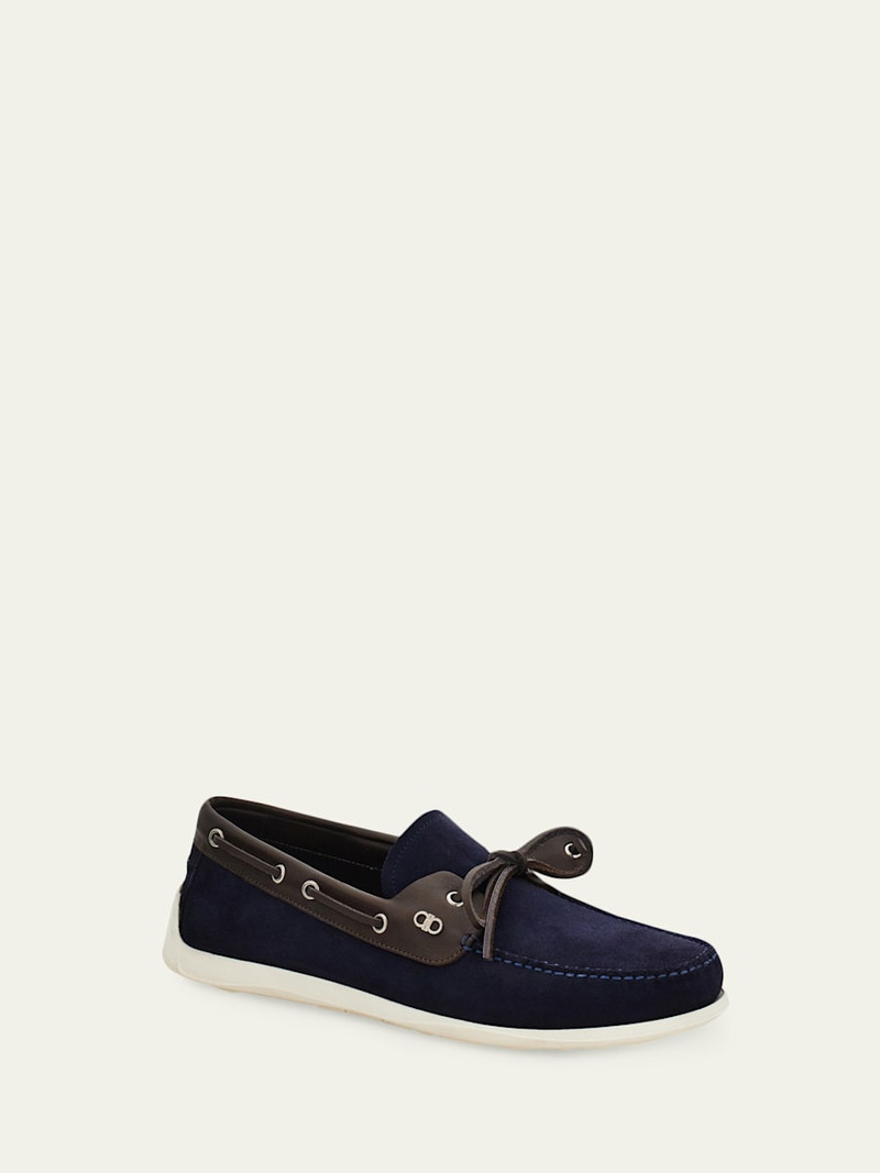 FERRAGAMO Men's Bahia Suede Leather-Trim Boat Shoes outlook
