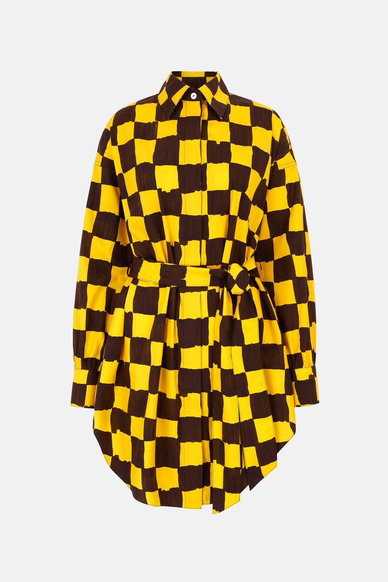 Emilia Wickstead X Palm Heights Jalissa Top in Chocolate and Yellow Checkerboard Print Cotton 1