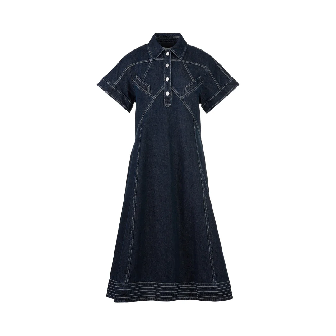 Trapeze Midi Denim Shirt Dress - 1
