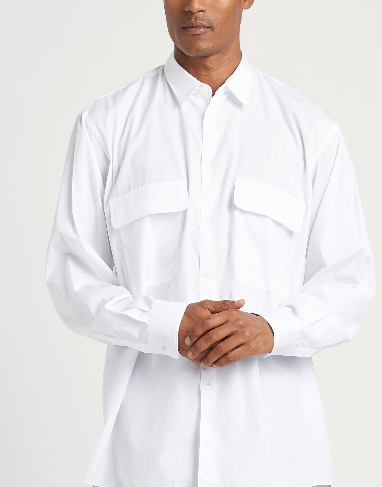 White Men's Solid Color Shirt - 4