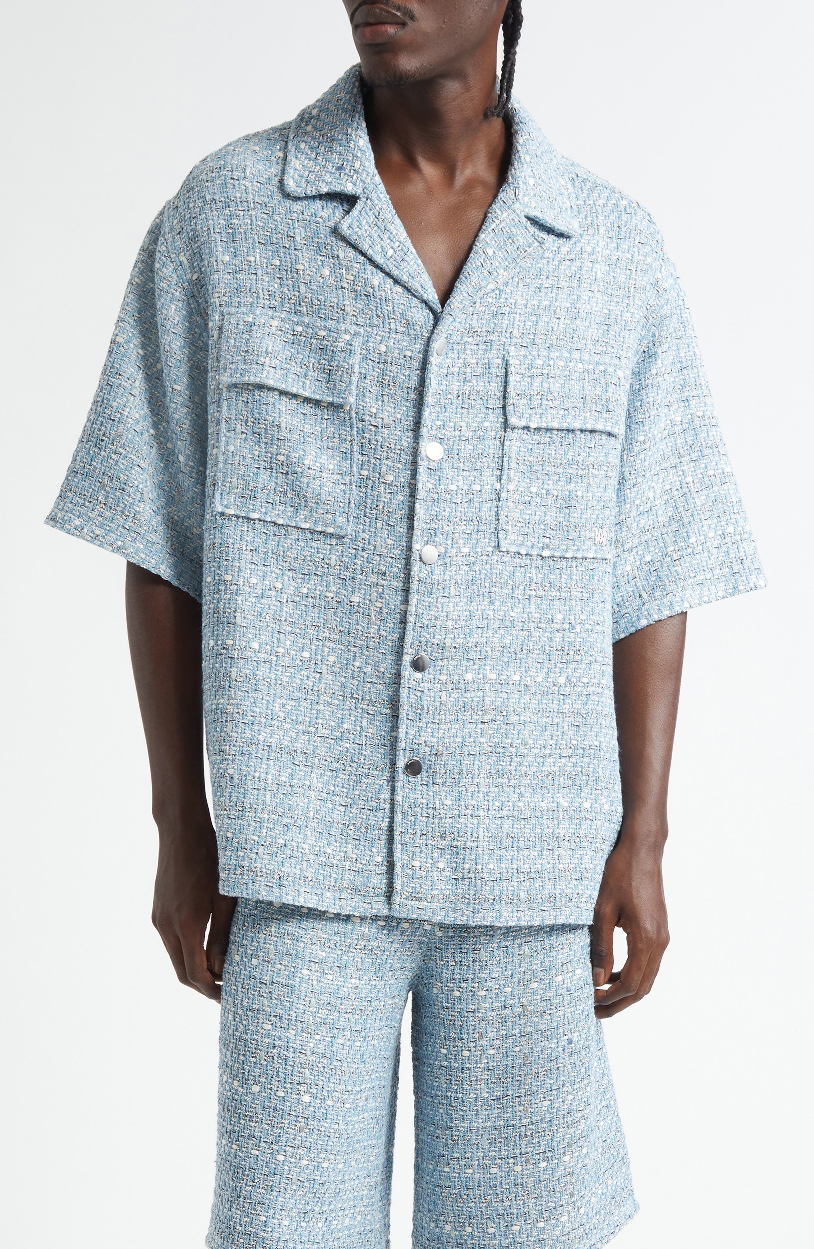 AMIRI Bouclé Camp Shirt in Ashley Blue at Nordstrom - 1